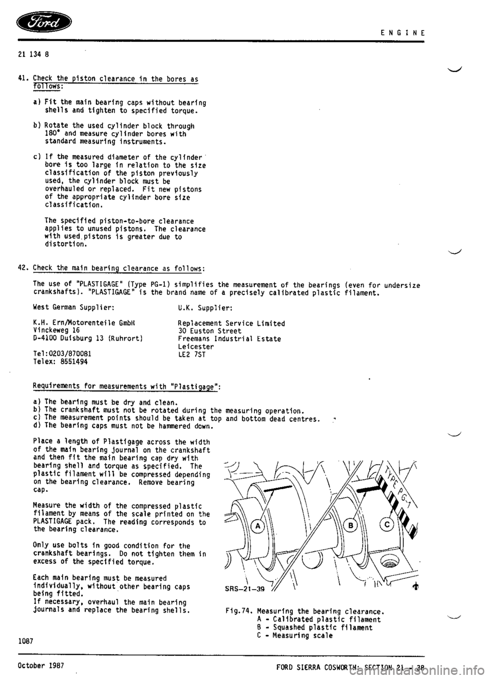 FORD ESCORT RS COSWORTH 1994 1.G Workshop Manual 