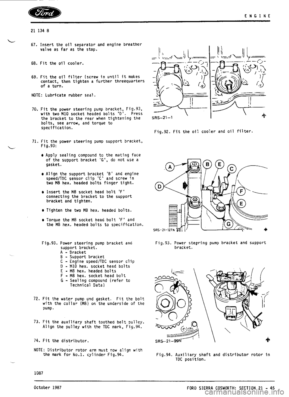 FORD ESCORT RS COSWORTH 1994 1.G Workshop Manual 