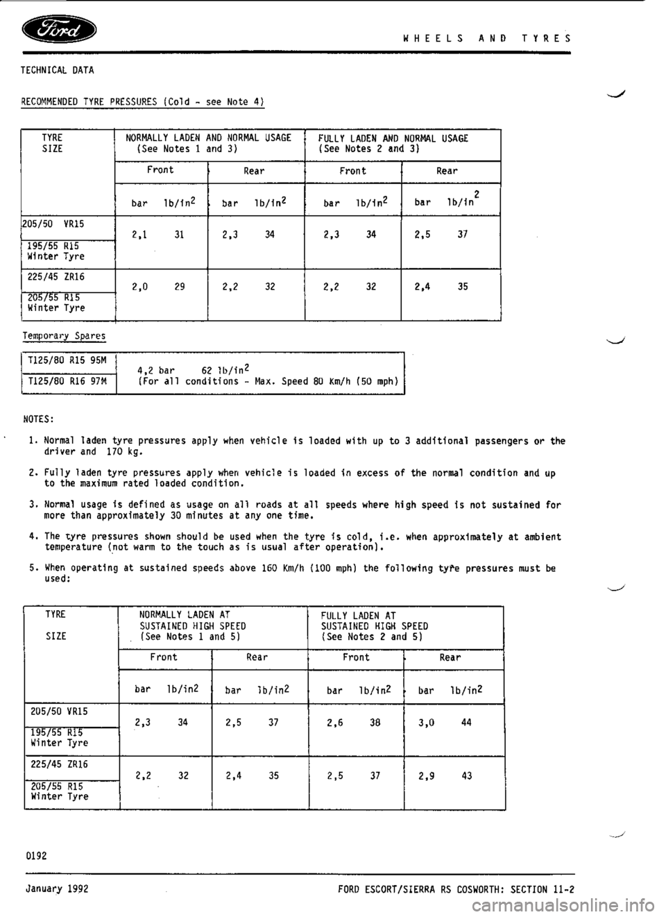 FORD ESCORT RS COSWORTH 1994 1.G Workshop Manual 