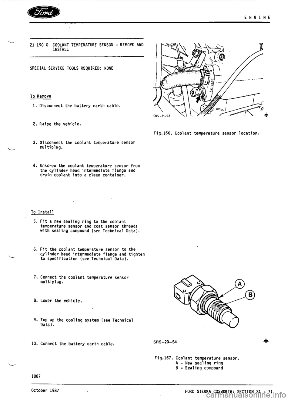 FORD SIERRA RS COSWORTH 1987 1.G Workshop Manual 