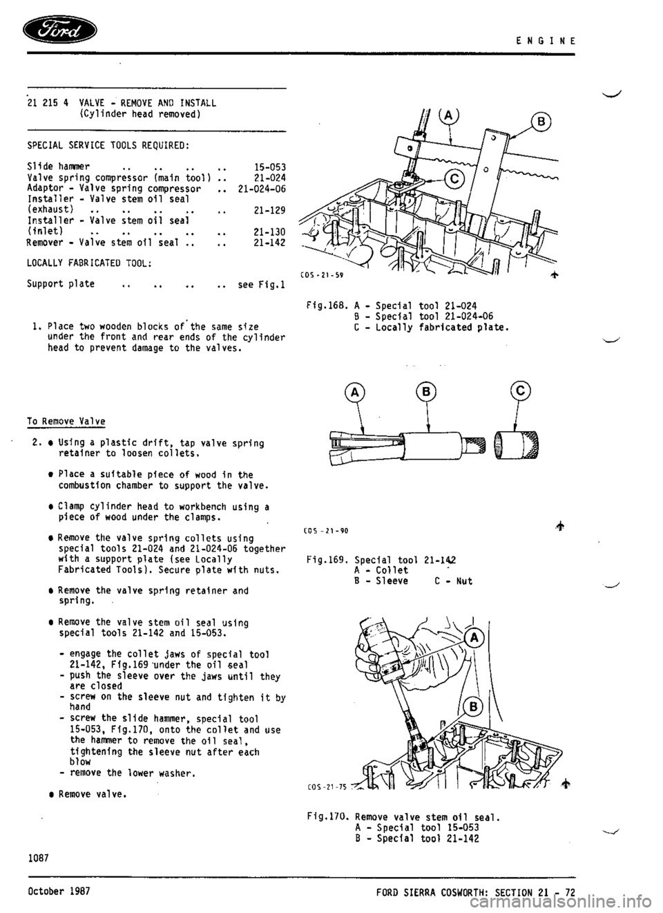 FORD SIERRA RS COSWORTH 1987 1.G Workshop Manual 
