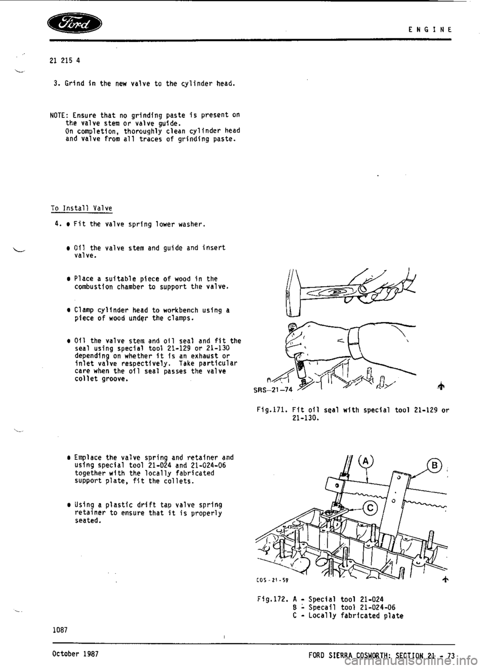 FORD SIERRA RS COSWORTH 1987 1.G Workshop Manual 