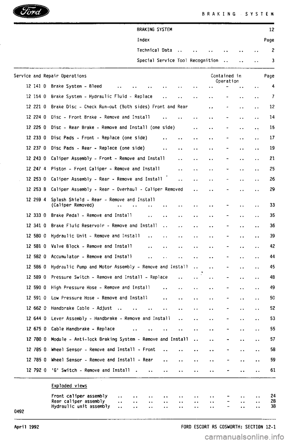 FORD ESCORT RS COSWORTH 1994 1.G Workshop Manual 