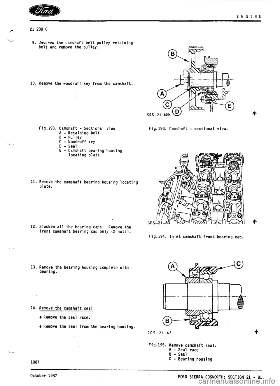 FORD ESCORT RS COSWORTH 1994 1.G Workshop Manual 