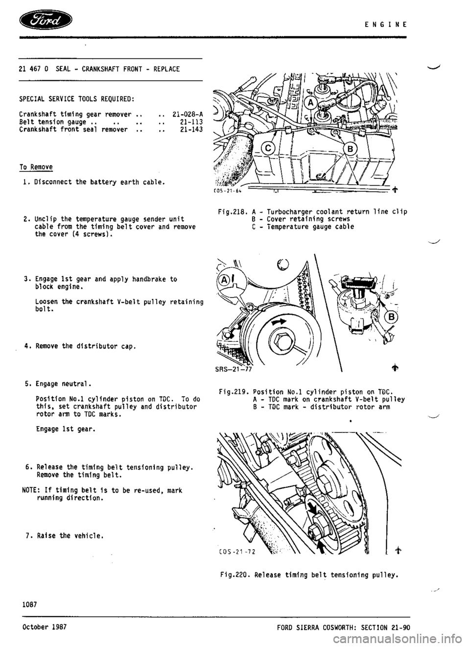FORD ESCORT RS COSWORTH 1994 1.G Workshop Manual 