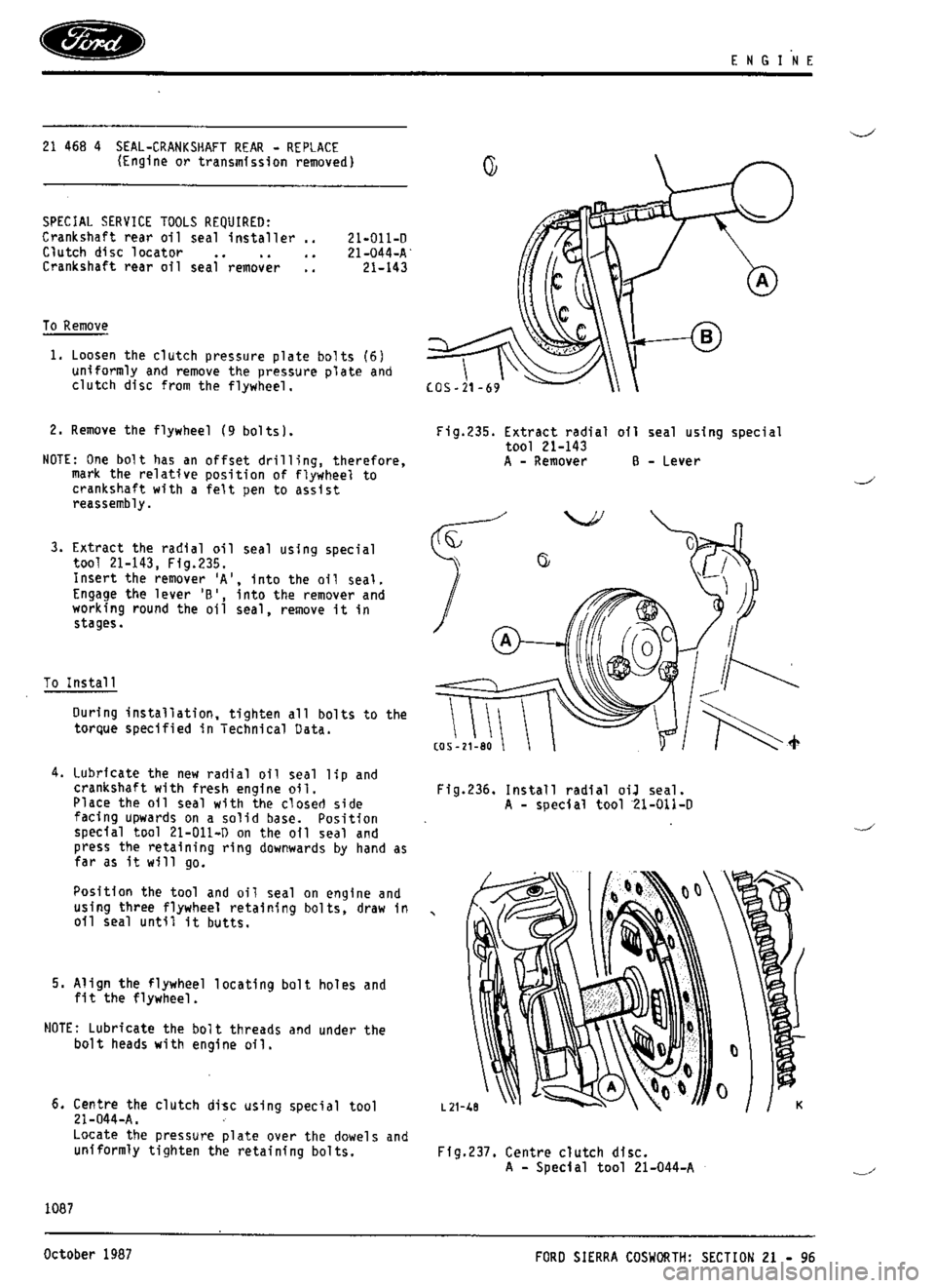 FORD ESCORT RS COSWORTH 1994 1.G Workshop Manual 