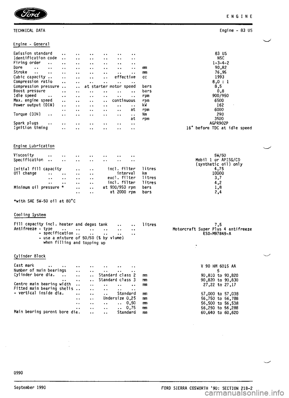FORD ESCORT RS COSWORTH 1994 1.G Workshop Manual 