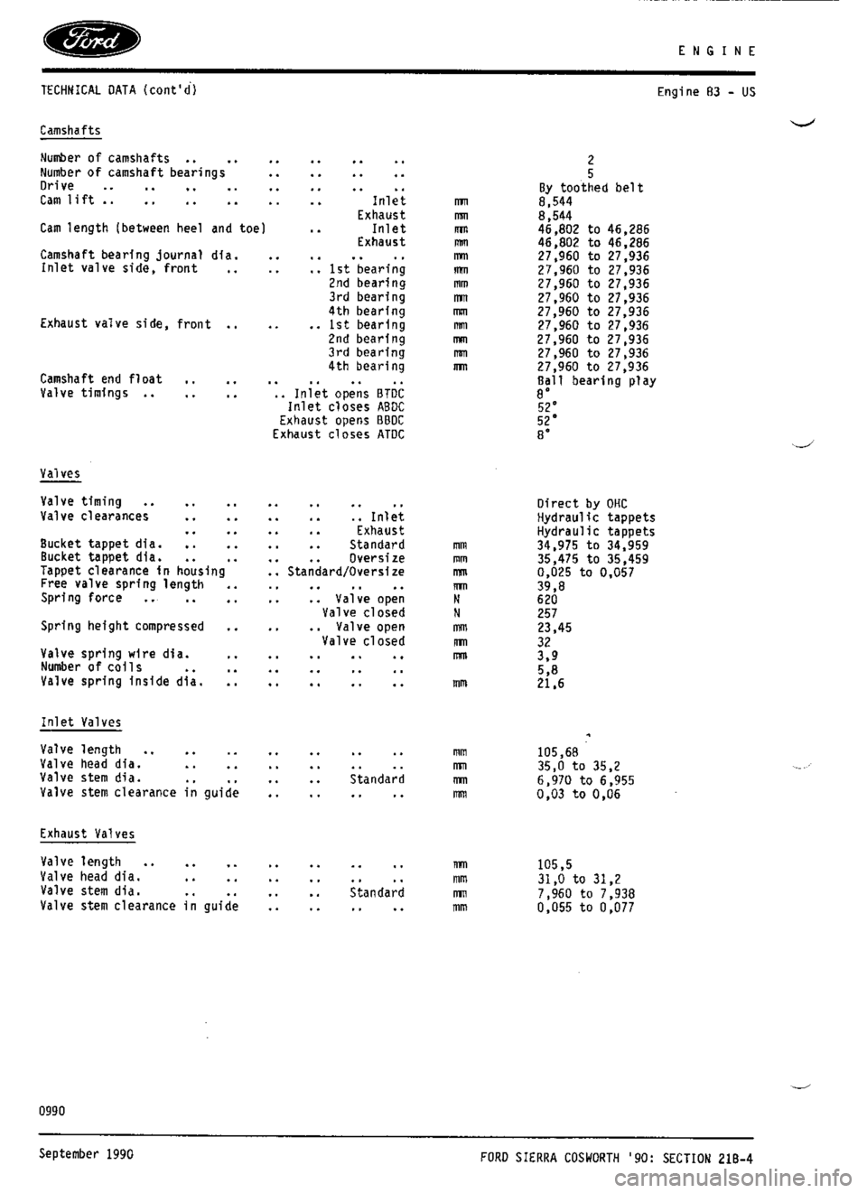 FORD ESCORT RS COSWORTH 1994 1.G Workshop Manual 