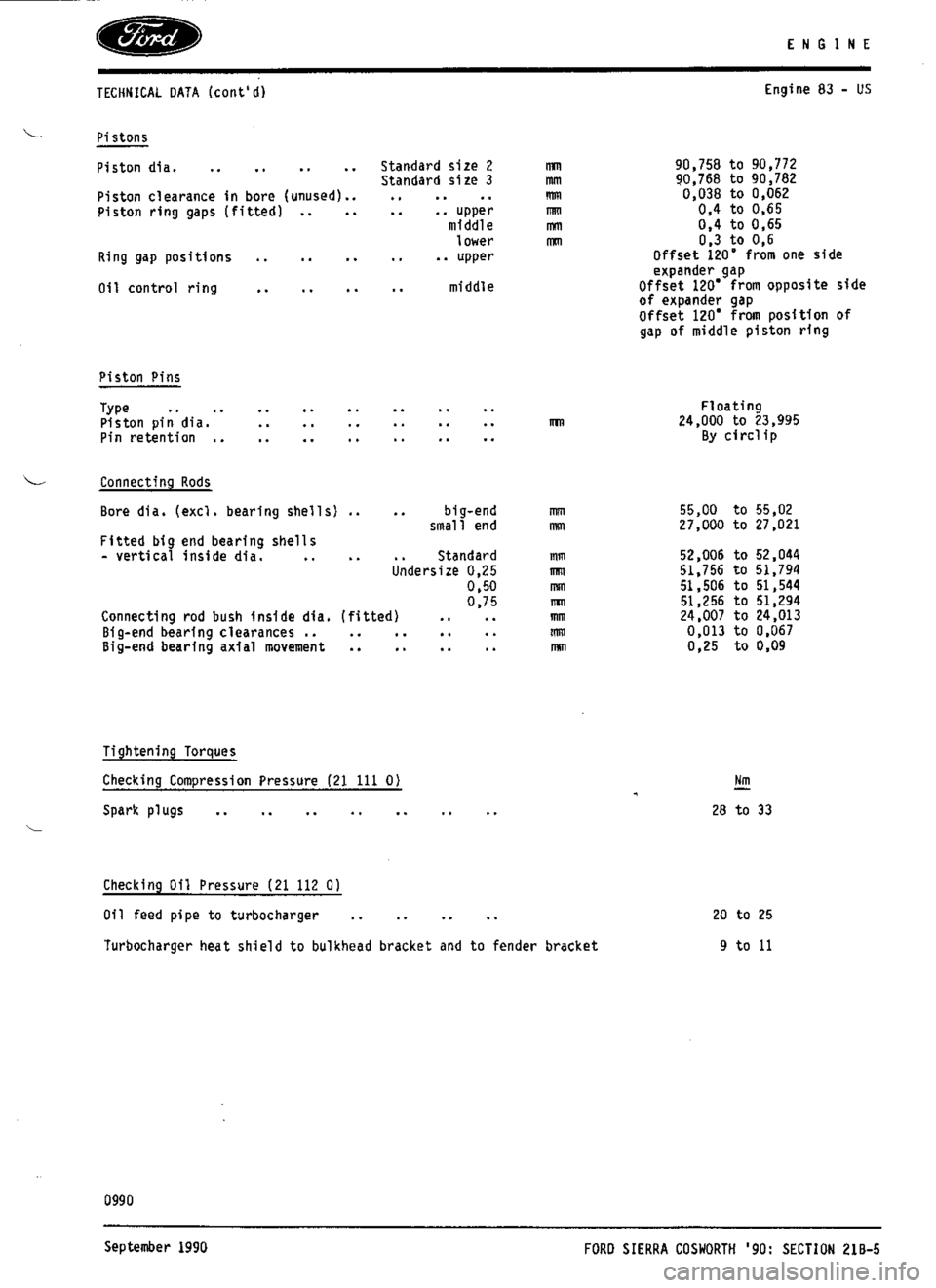 FORD SIERRA RS COSWORTH 1990 1.G Workshop Manual 
