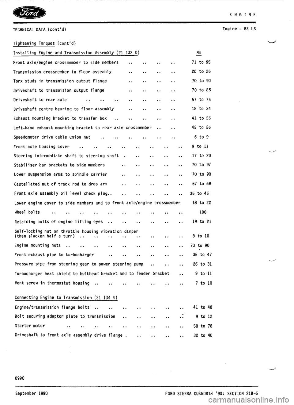 FORD SIERRA RS COSWORTH 1990 1.G Workshop Manual 