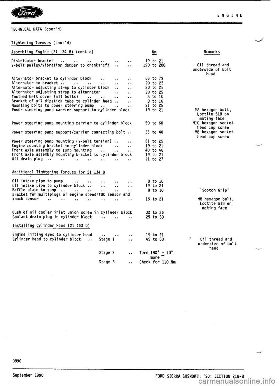 FORD SIERRA RS COSWORTH 1990 1.G Workshop Manual 