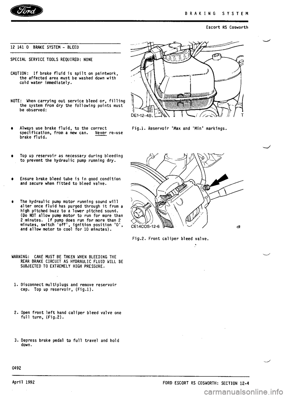 FORD ESCORT RS COSWORTH 1994 1.G Workshop Manual 