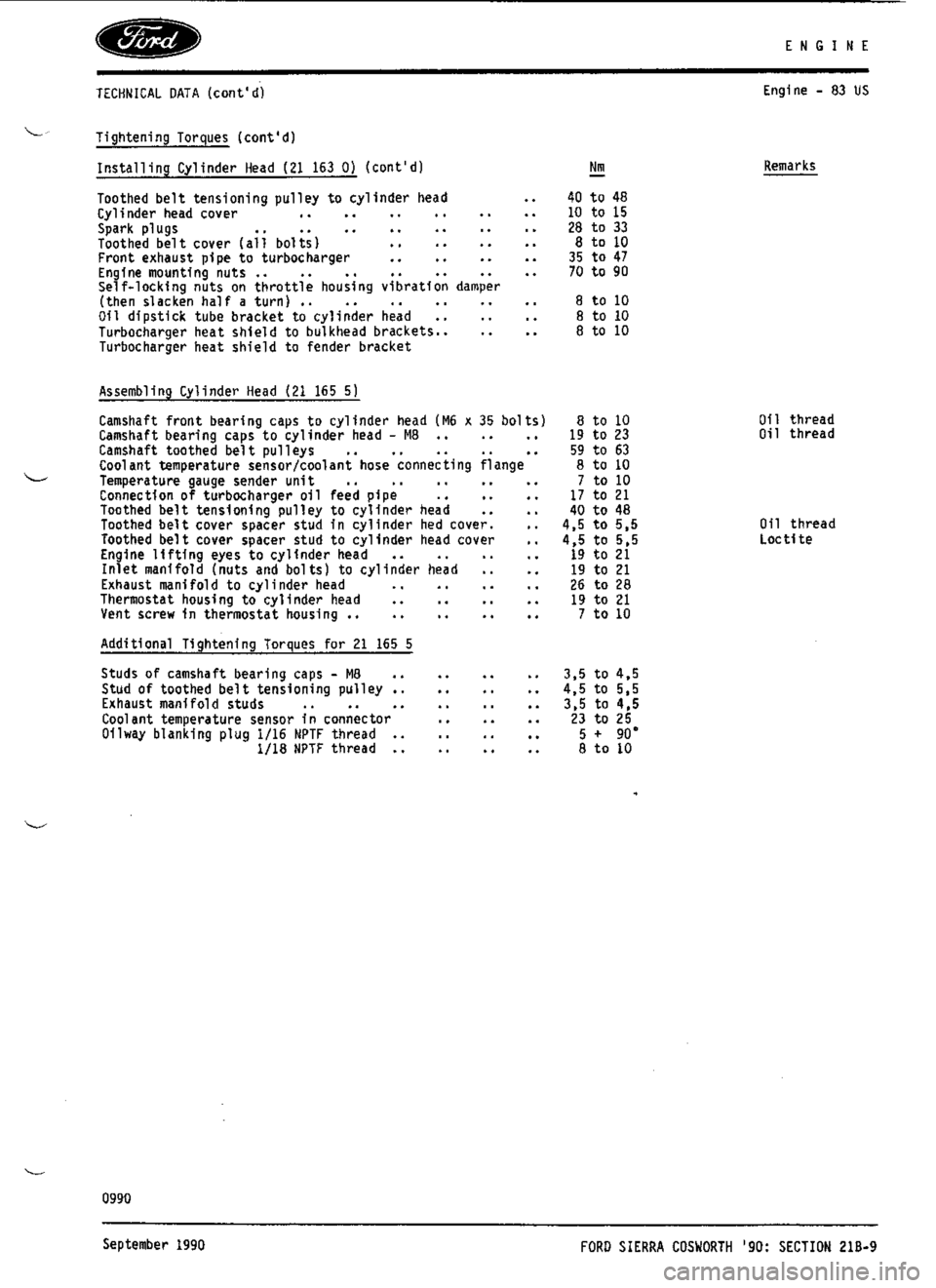 FORD SIERRA RS COSWORTH 1990 1.G Workshop Manual 