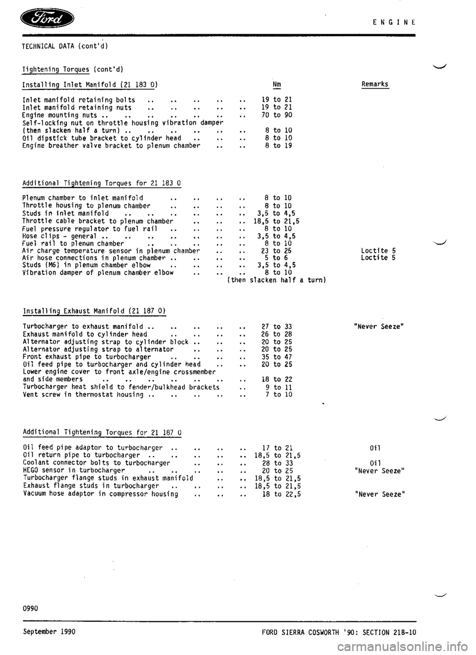 FORD SIERRA RS COSWORTH 1990 1.G Workshop Manual 