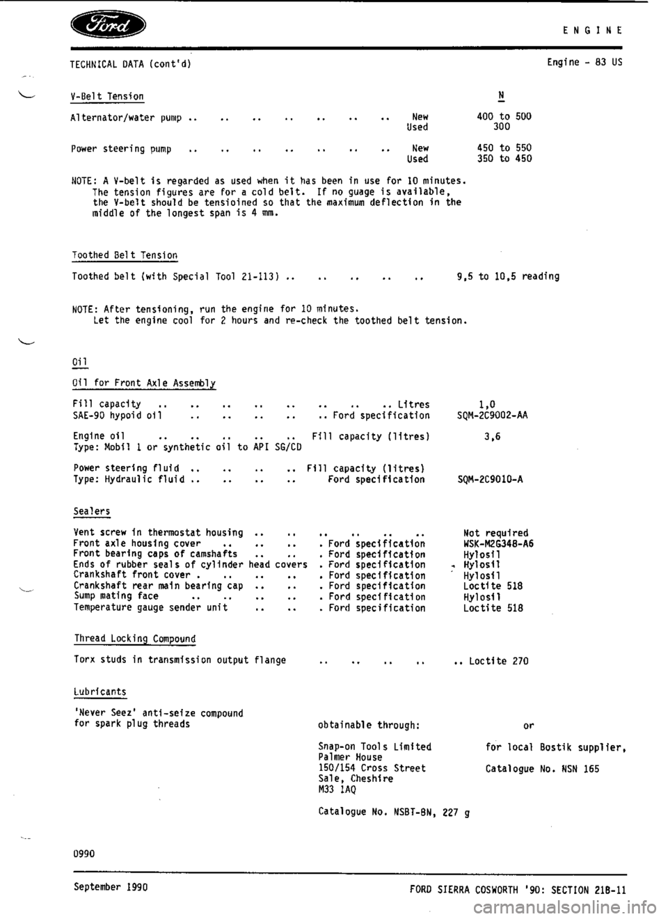 FORD SIERRA RS COSWORTH 1990 1.G Workshop Manual 