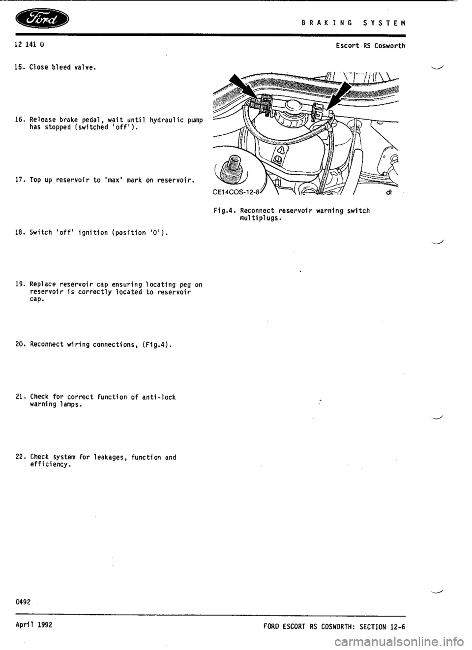 FORD ESCORT RS COSWORTH 1994 1.G Workshop Manual 
