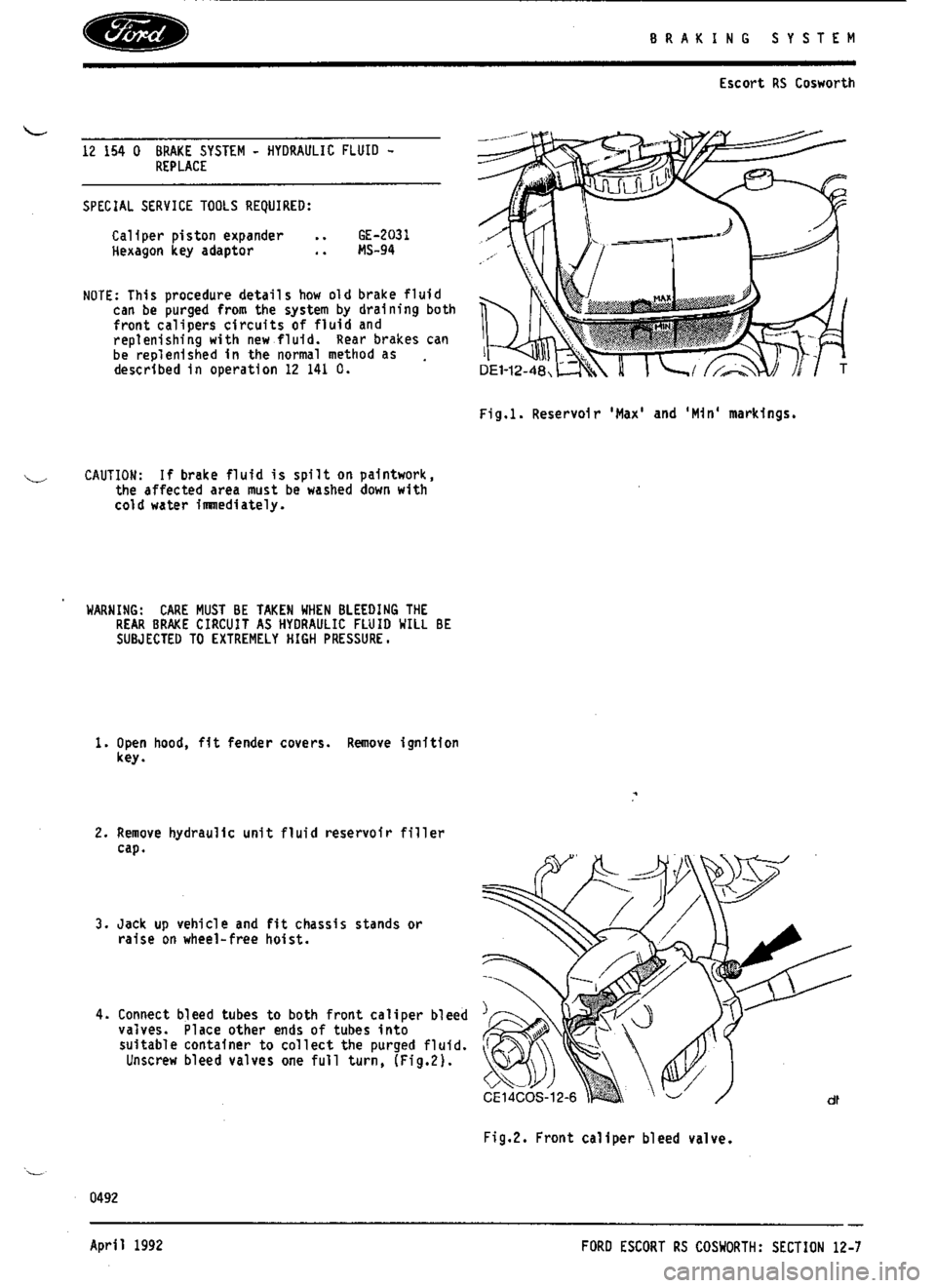 FORD ESCORT RS COSWORTH 1994 1.G Workshop Manual 