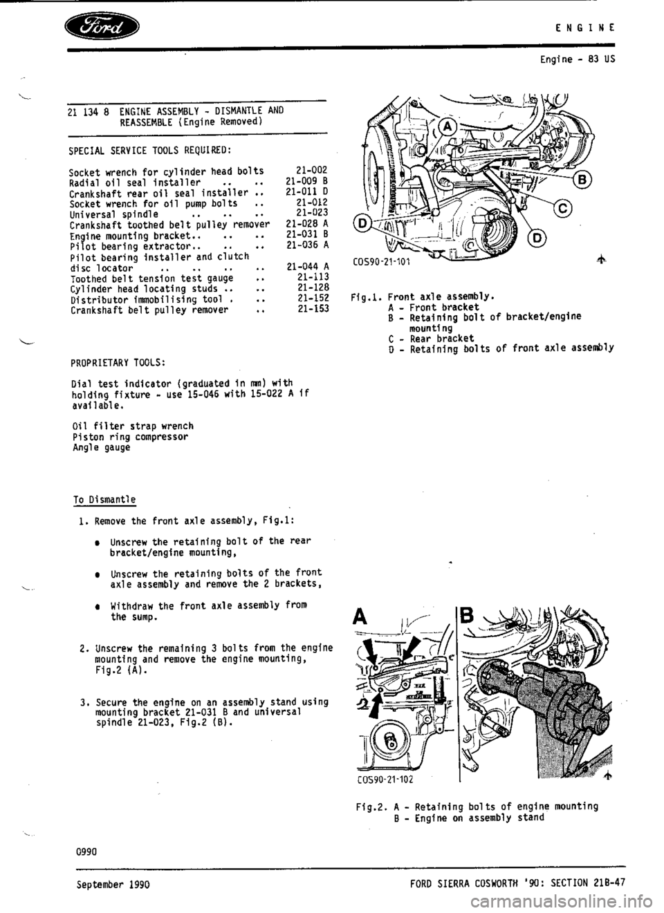 FORD ESCORT RS COSWORTH 1996 1.G Workshop Manual 