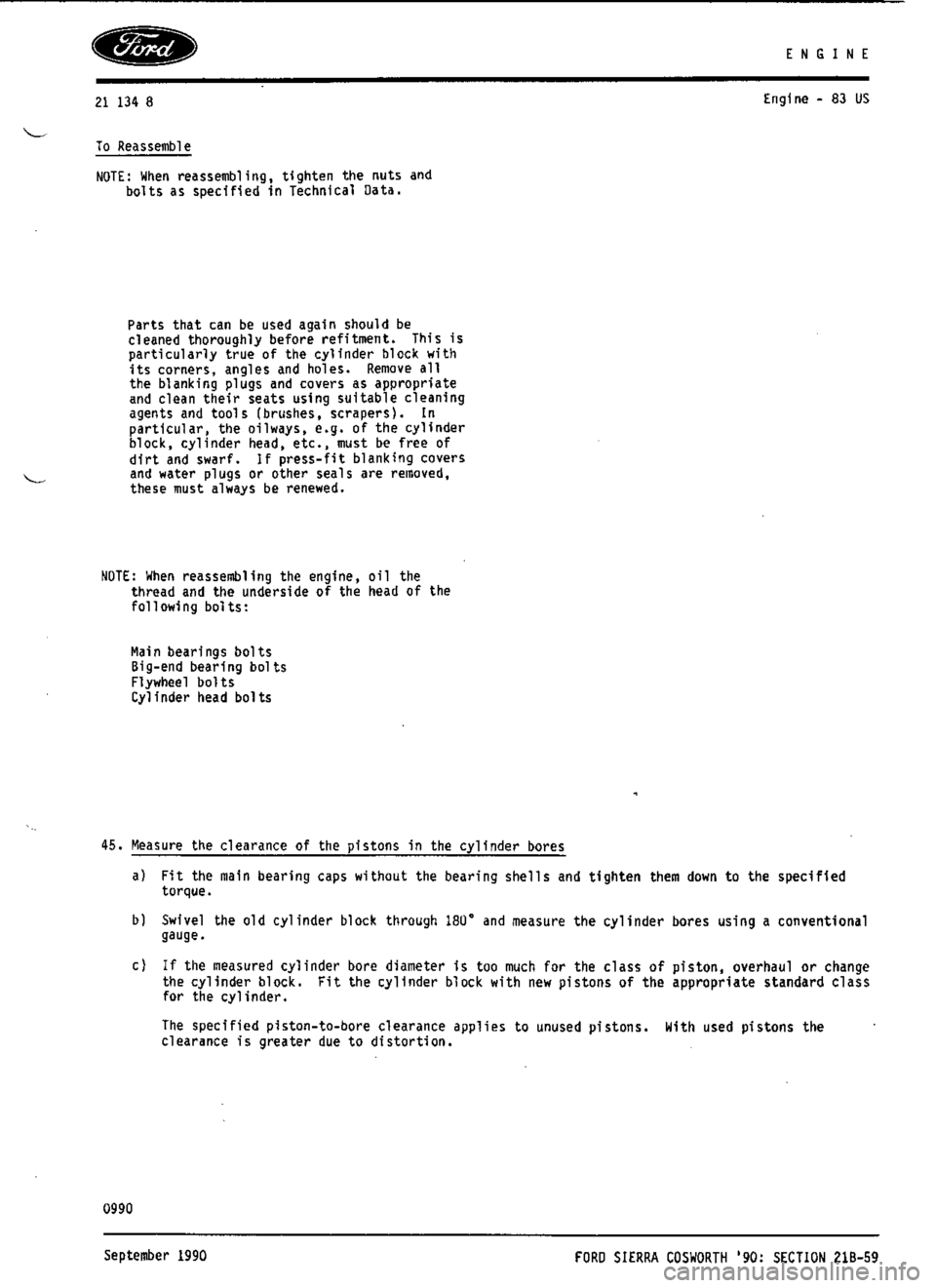 FORD ESCORT RS COSWORTH 1994 1.G Workshop Manual 