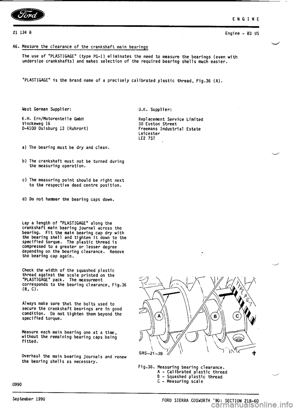 FORD ESCORT RS COSWORTH 1994 1.G Workshop Manual 