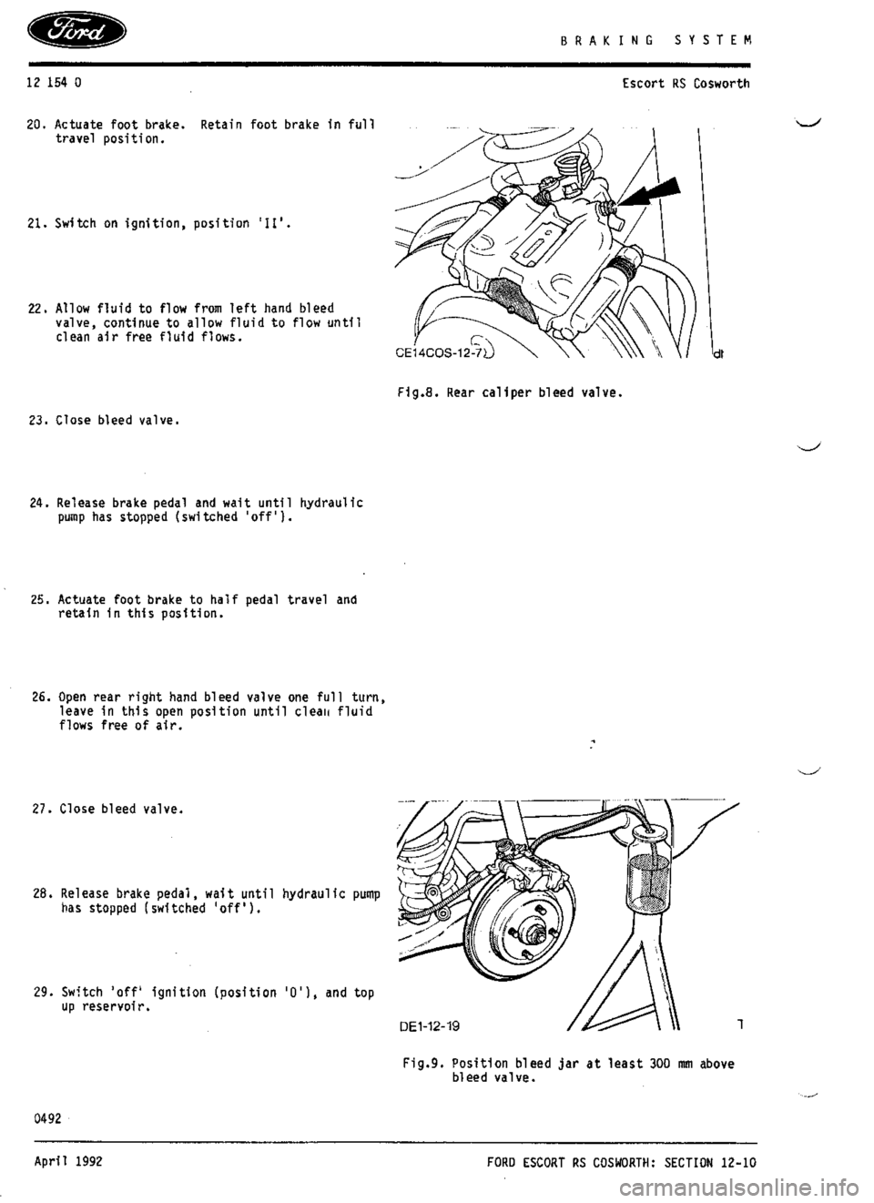 FORD ESCORT RS COSWORTH 1994 1.G Workshop Manual 