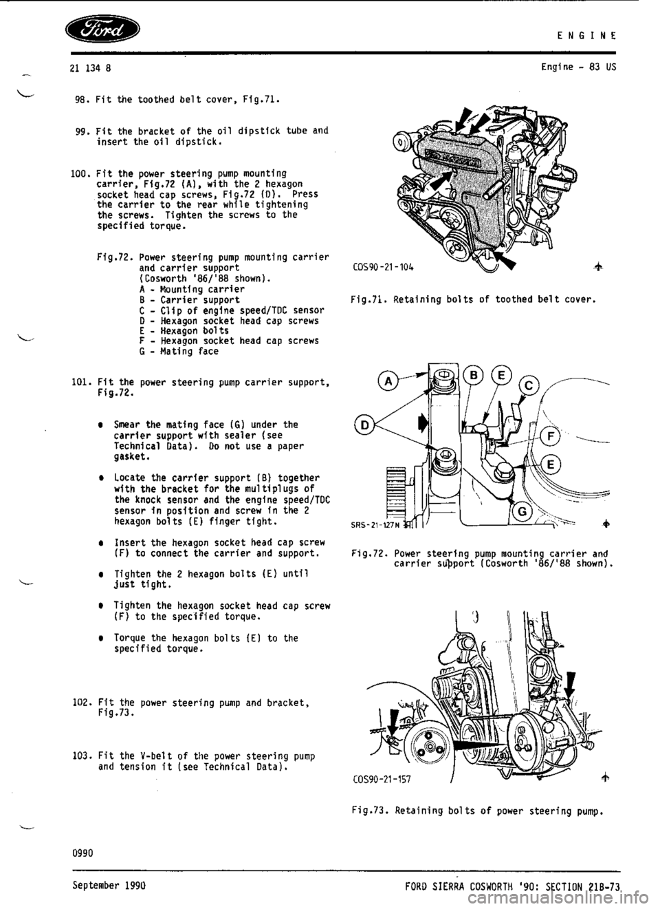 FORD SIERRA RS COSWORTH 1990 1.G Workshop Manual 
