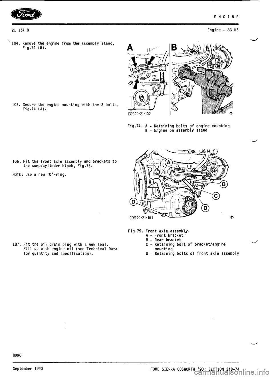 FORD SIERRA RS COSWORTH 1990 1.G Workshop Manual 