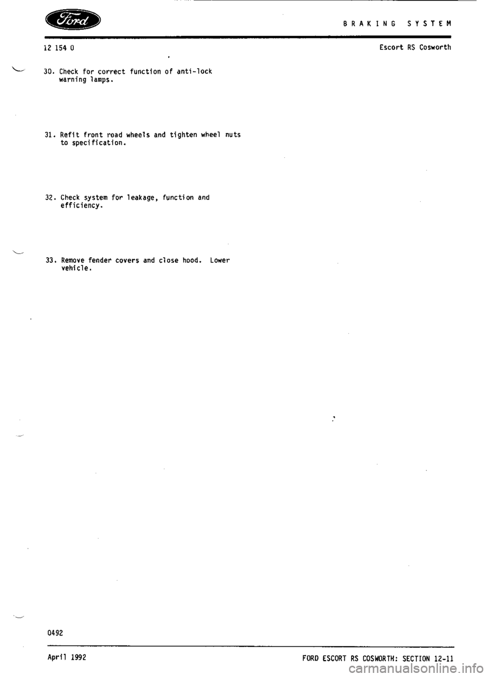 FORD ESCORT RS COSWORTH 1994 1.G Workshop Manual 