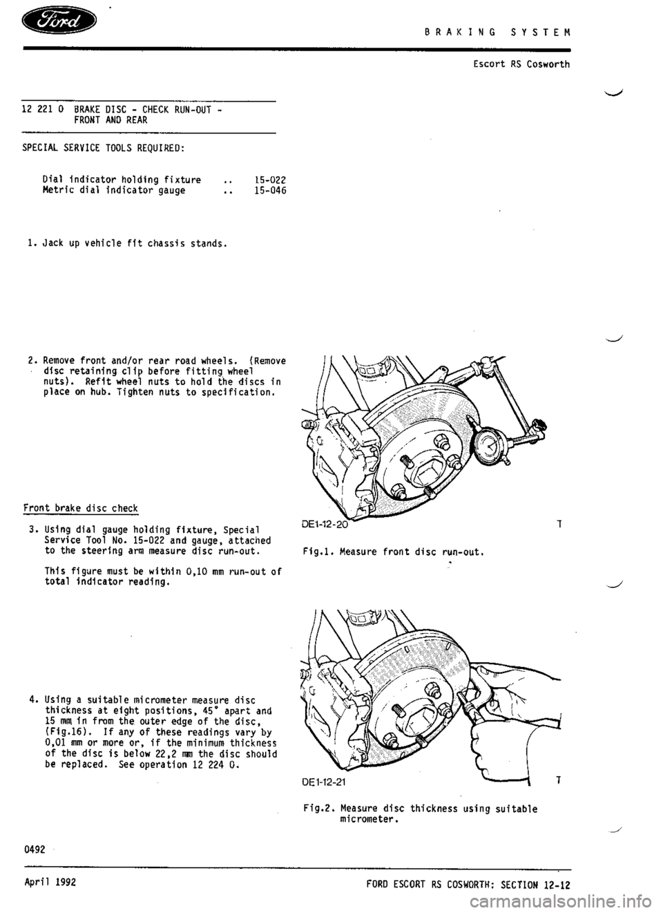 FORD ESCORT RS COSWORTH 1994 1.G Workshop Manual 