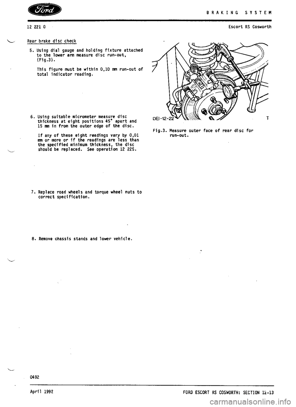 FORD ESCORT RS COSWORTH 1994 1.G Workshop Manual 