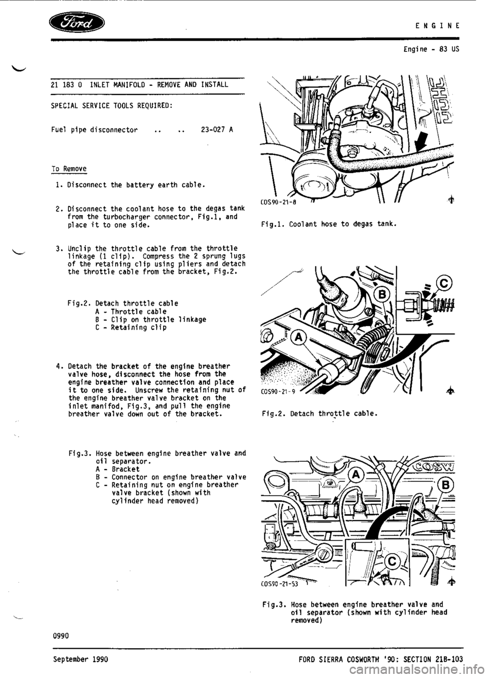 FORD ESCORT RS COSWORTH 1994 1.G Workshop Manual 
