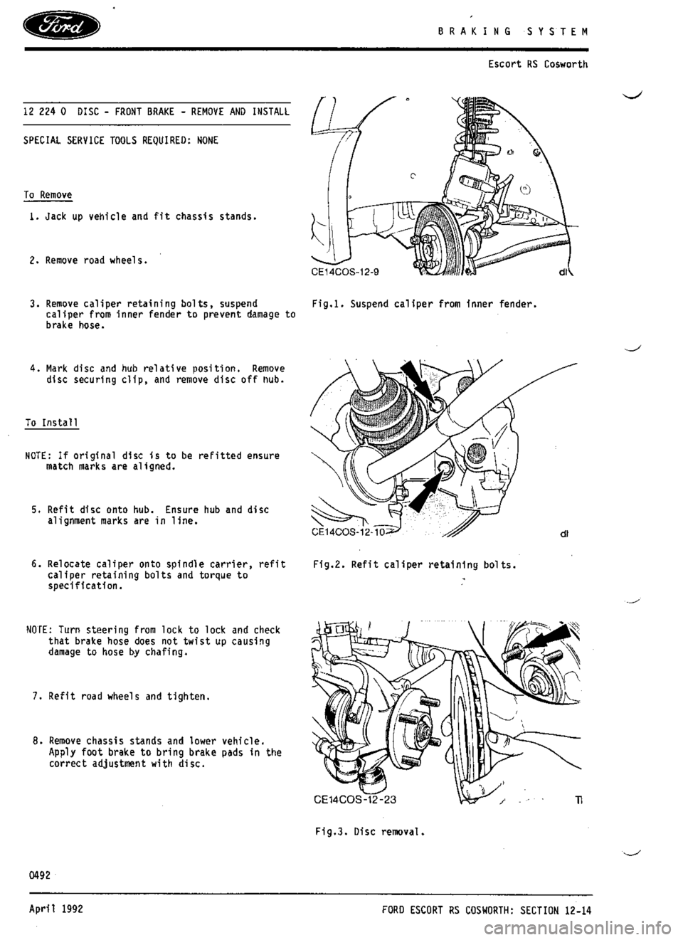 FORD ESCORT RS COSWORTH 1994 1.G Workshop Manual 