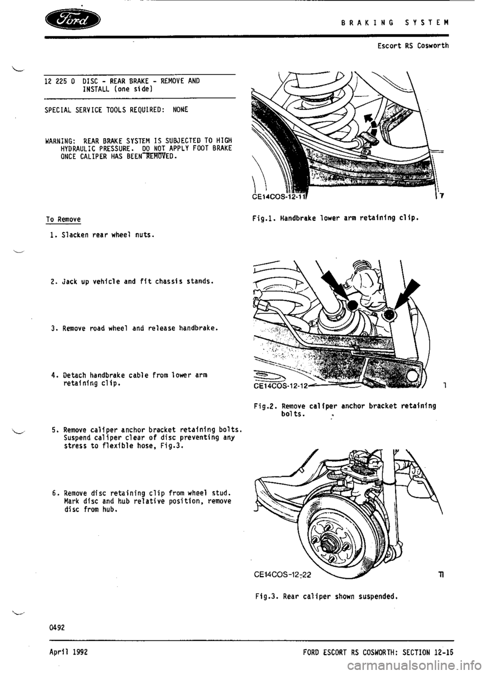 FORD ESCORT RS COSWORTH 1994 1.G Workshop Manual 