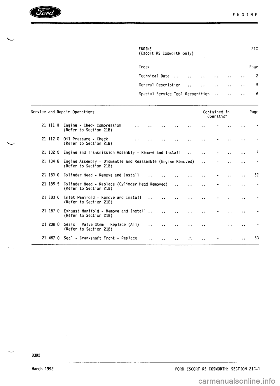 FORD ESCORT RS COSWORTH 1994 1.G Workshop Manual 