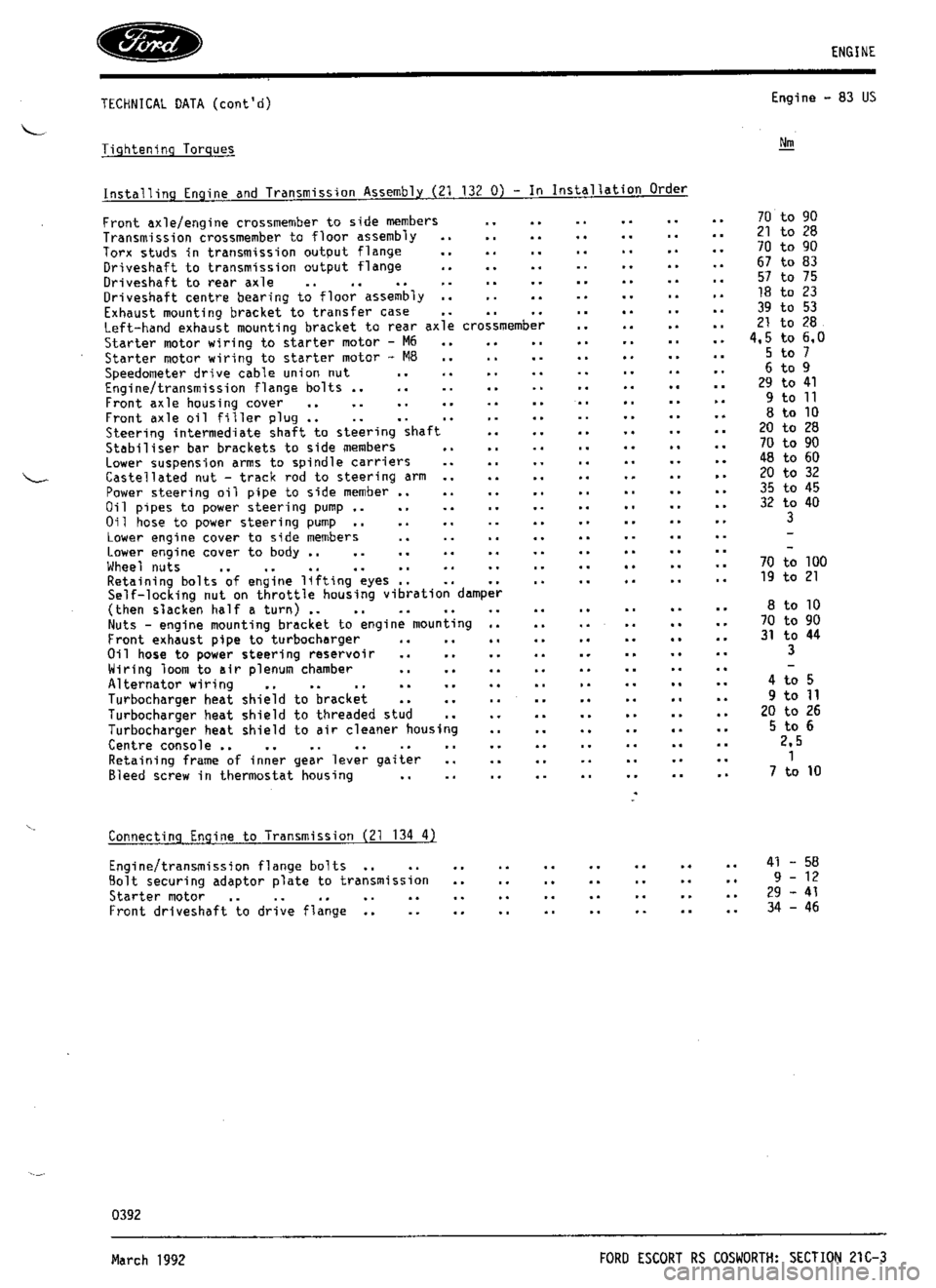 FORD ESCORT RS COSWORTH 1994 1.G Workshop Manual 