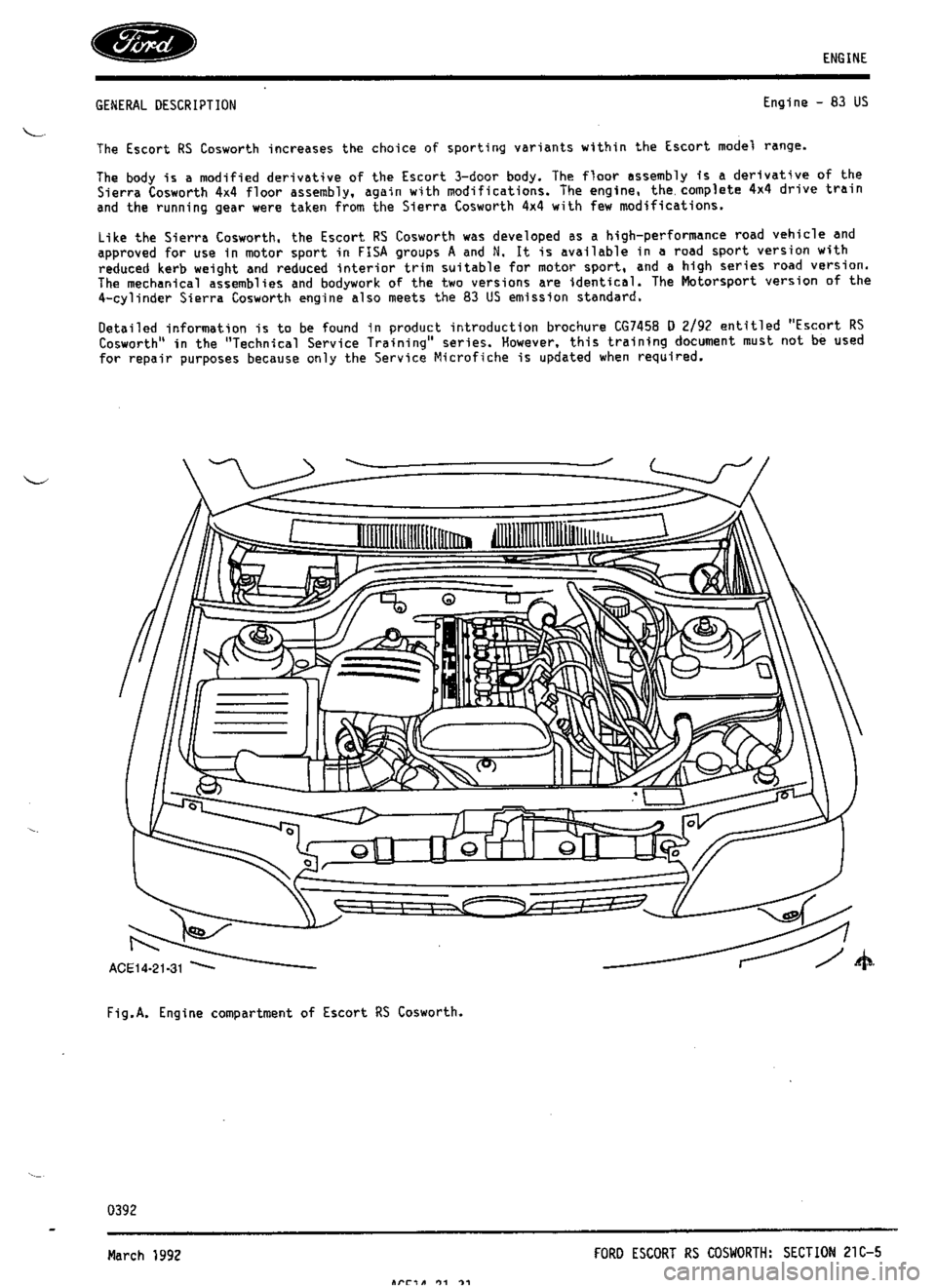 FORD ESCORT RS COSWORTH 1994 1.G Workshop Manual 