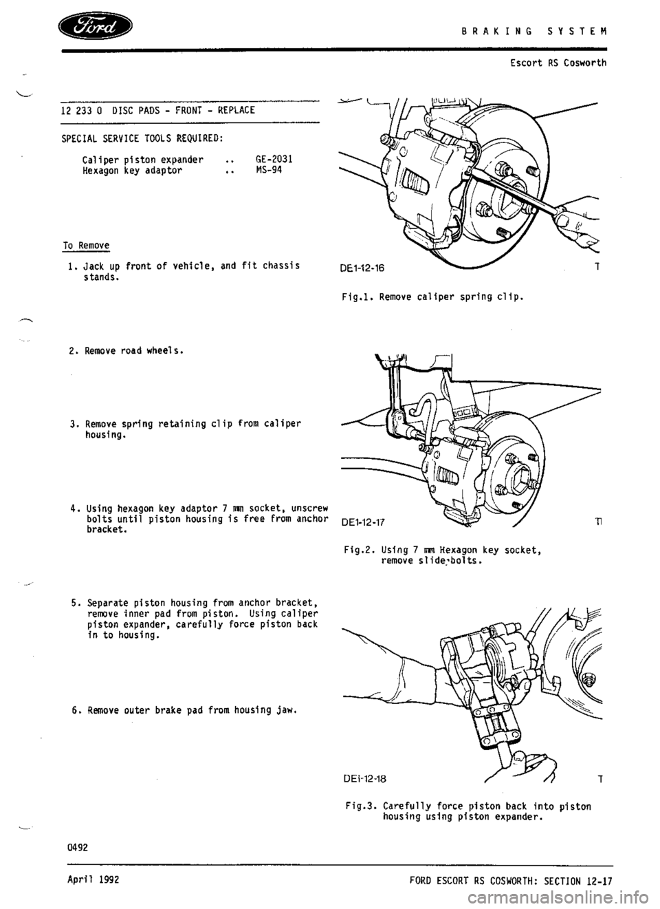 FORD ESCORT RS COSWORTH 1994 1.G Workshop Manual 