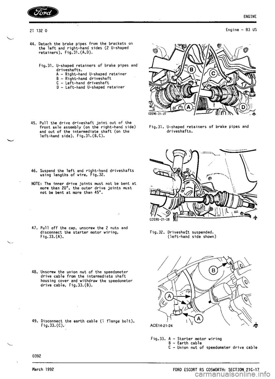 FORD ESCORT RS COSWORTH 1994 1.G Workshop Manual 