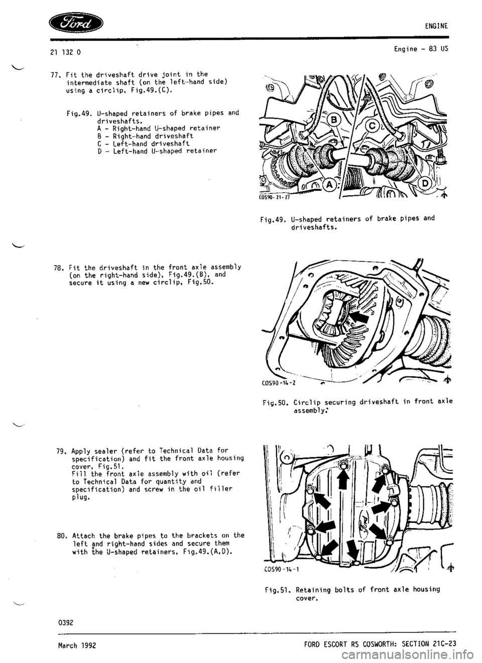 FORD ESCORT RS COSWORTH 1994 1.G Workshop Manual 