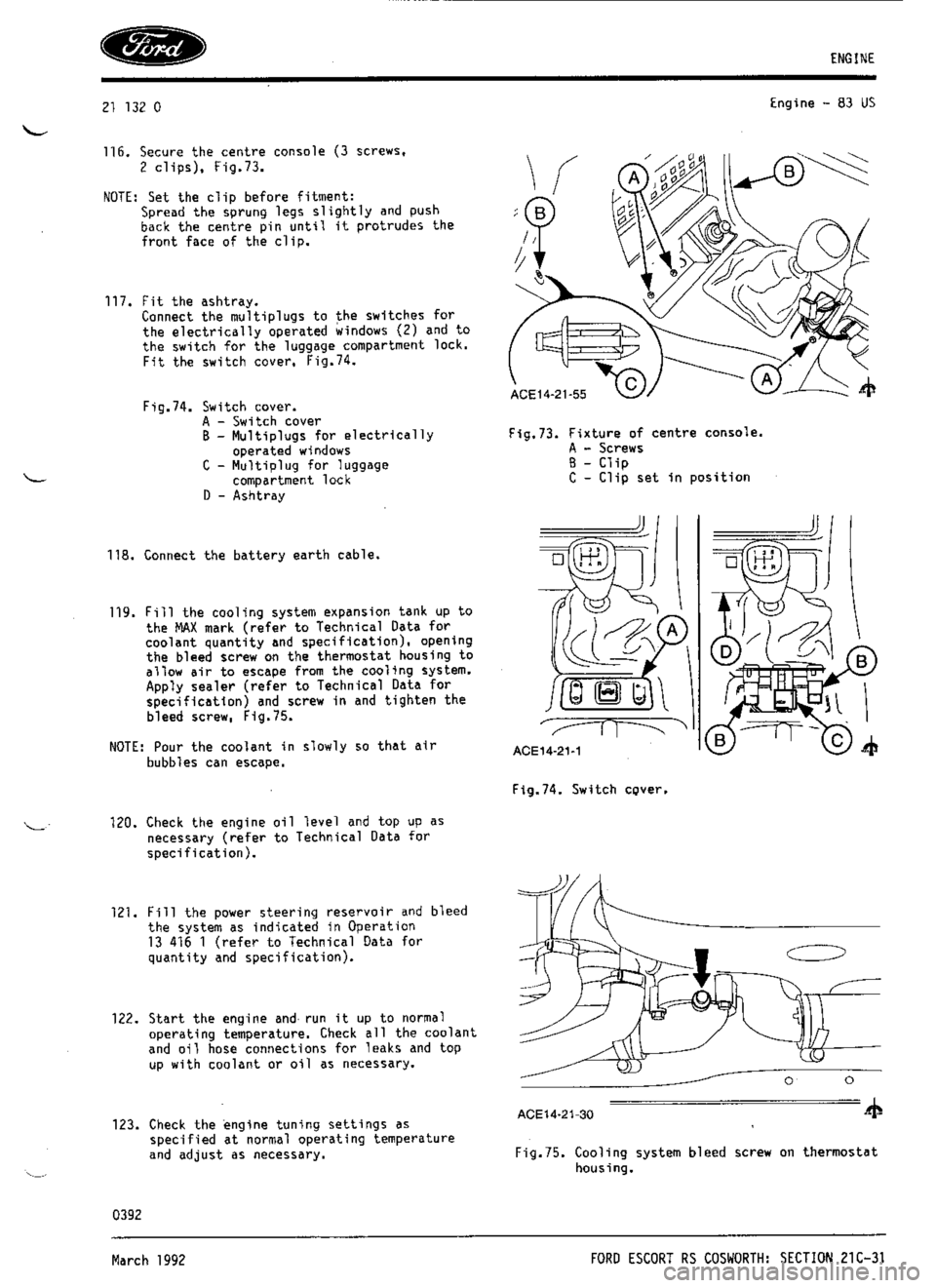 FORD ESCORT RS COSWORTH 1994 1.G Workshop Manual 