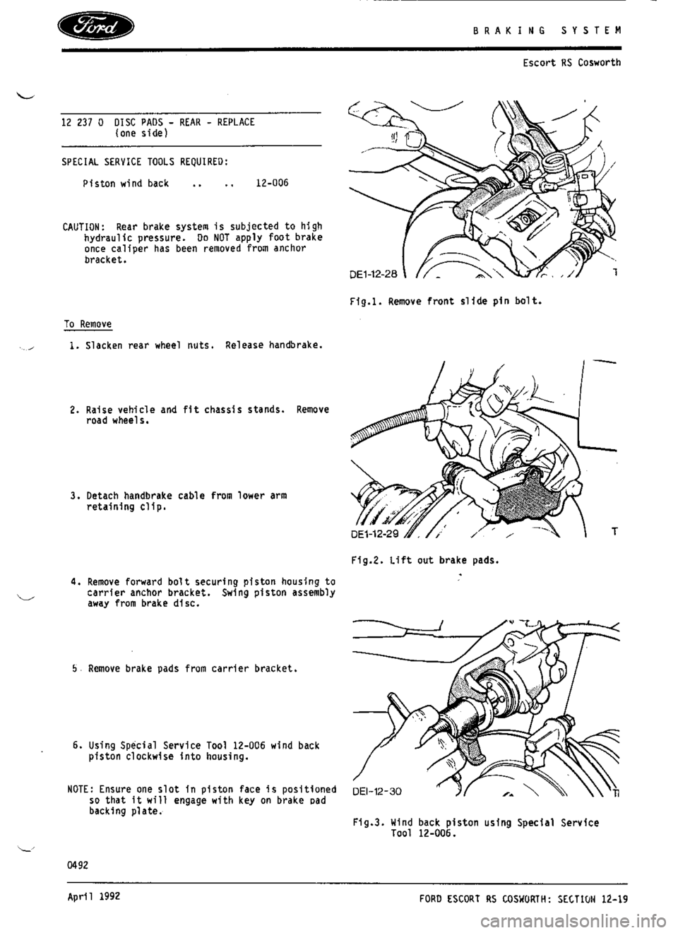 FORD ESCORT RS COSWORTH 1994 1.G Workshop Manual 