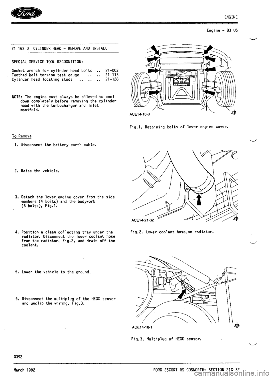FORD ESCORT RS COSWORTH 1994 1.G Workshop Manual 