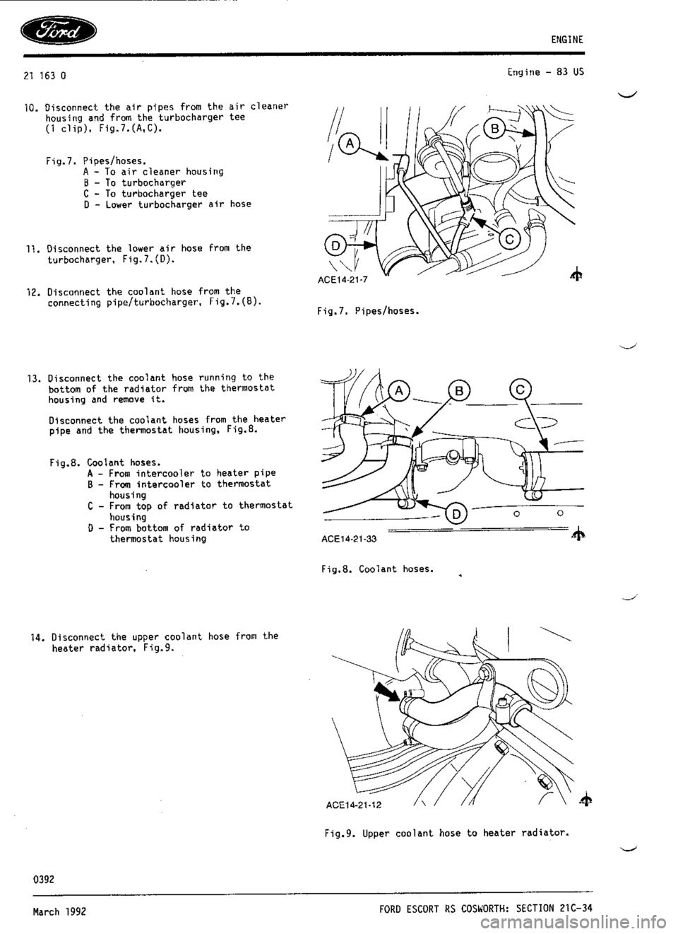 FORD ESCORT RS COSWORTH 1994 1.G Workshop Manual 