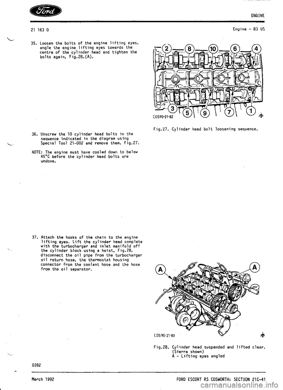 FORD ESCORT RS COSWORTH 1994 1.G Workshop Manual 