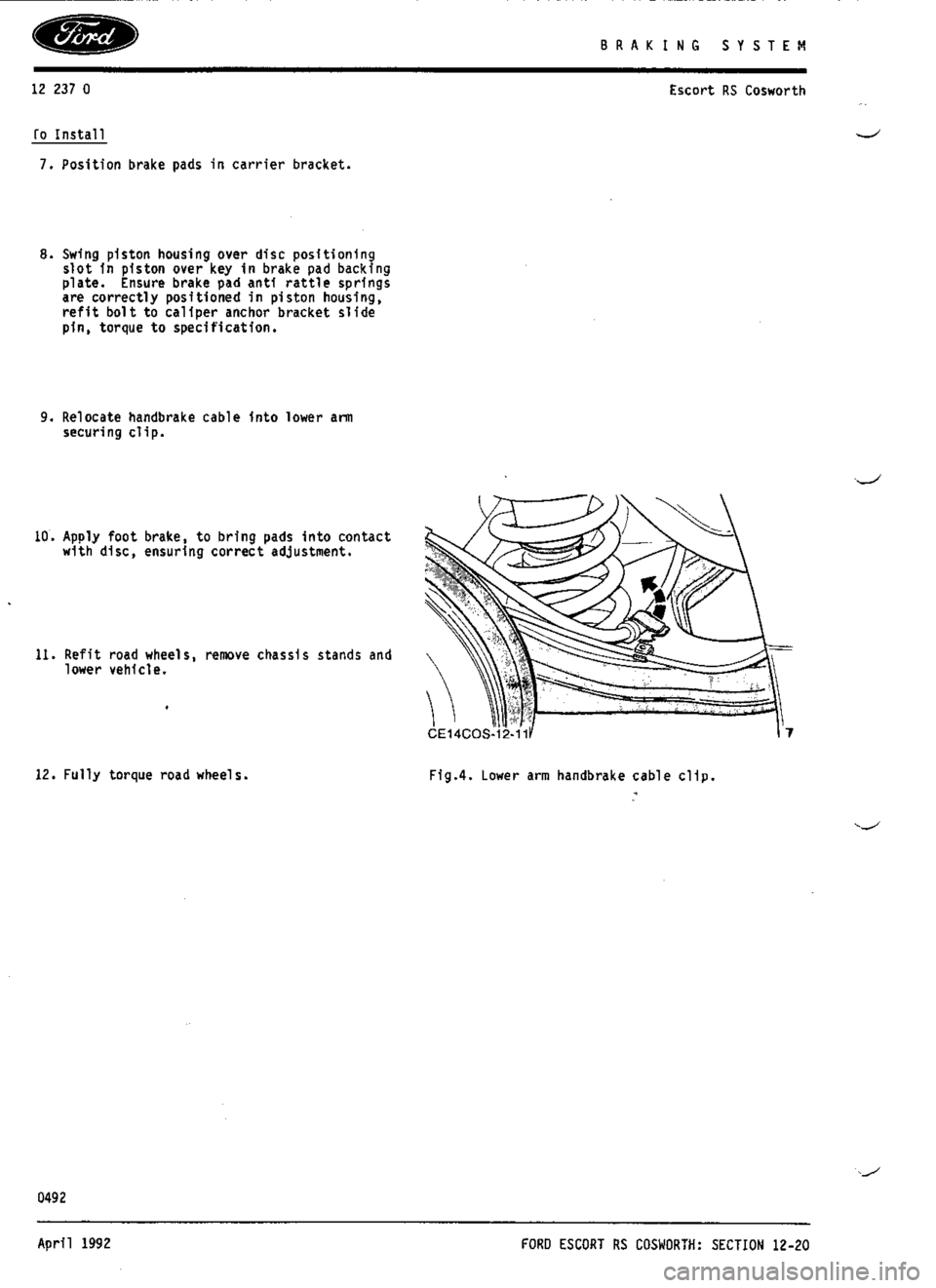 FORD ESCORT RS COSWORTH 1994 1.G Workshop Manual 