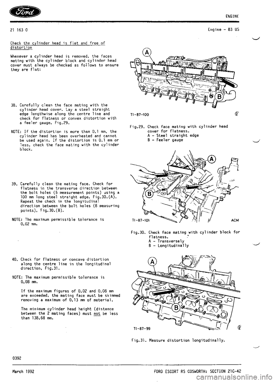 FORD ESCORT RS COSWORTH 1994 1.G Workshop Manual 