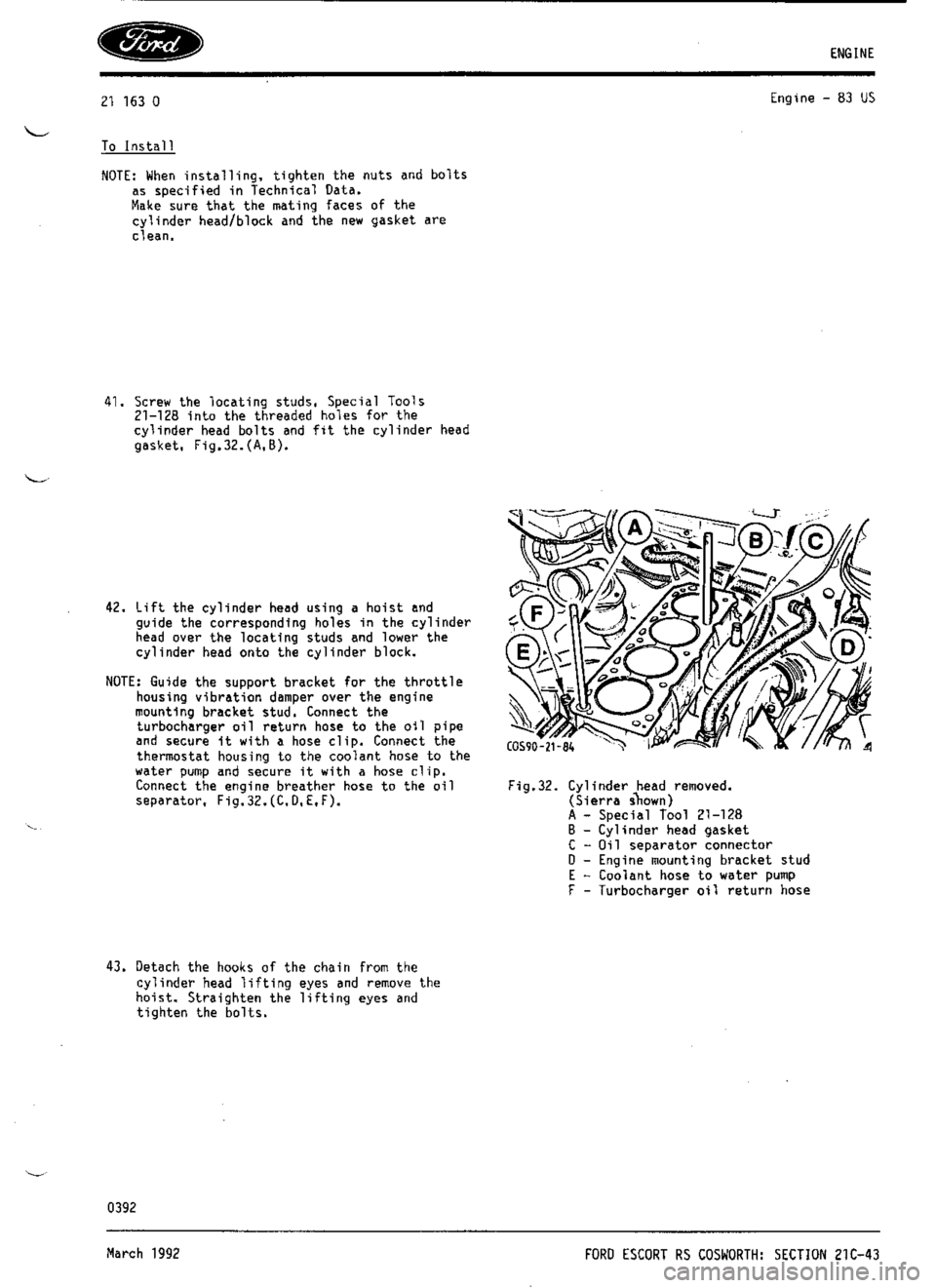 FORD ESCORT RS COSWORTH 1994 1.G Workshop Manual 