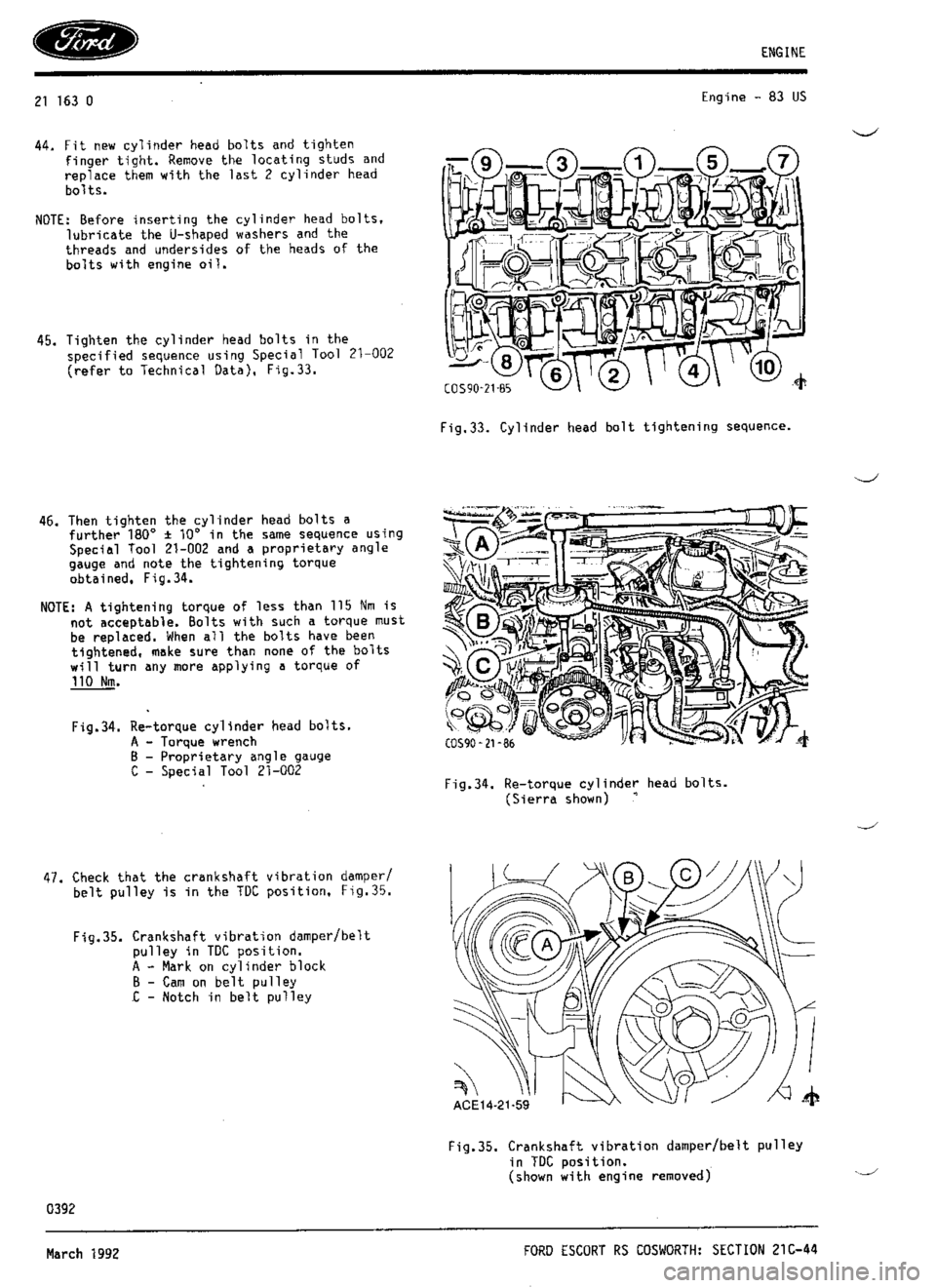 FORD ESCORT RS COSWORTH 1994 1.G Workshop Manual 