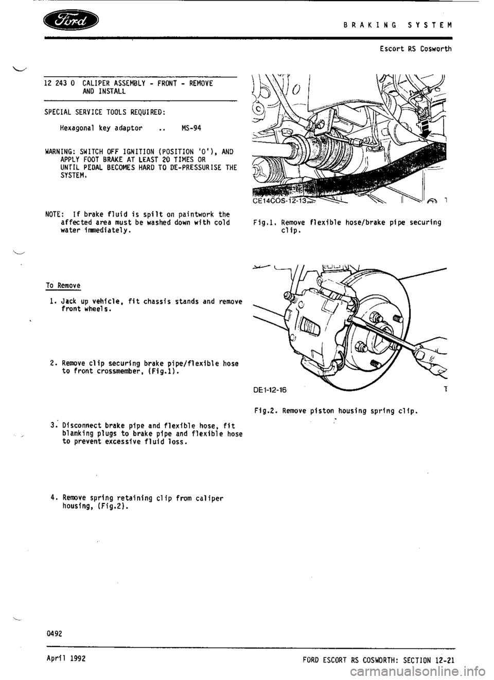FORD ESCORT RS COSWORTH 1994 1.G Workshop Manual 