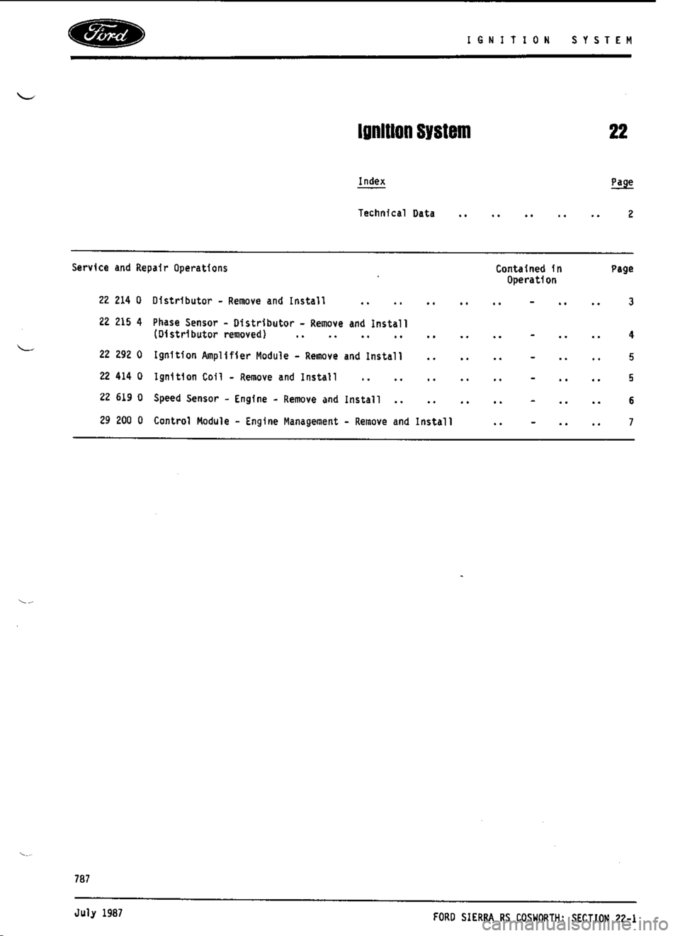 FORD SIERRA RS COSWORTH 1987 1.G Workshop Manual 